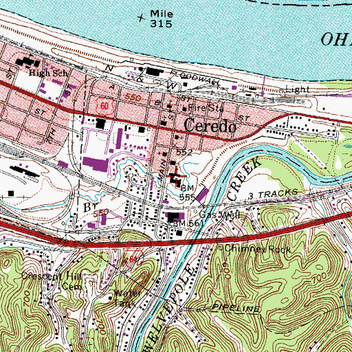 Topographic Map of Ceredo Elementary School, WV
