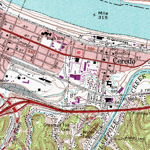 Topographic Map of Ceredo Plaza Shopping Center, WV