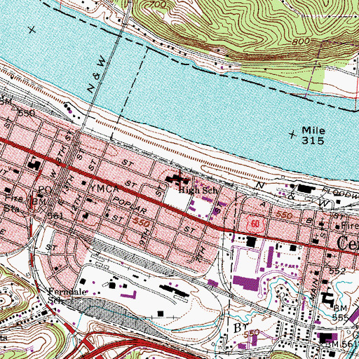Topographic Map of Ceredo-Kenova High School (historical), WV