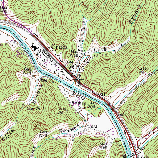 Topographic Map of Crum Post Office, WV