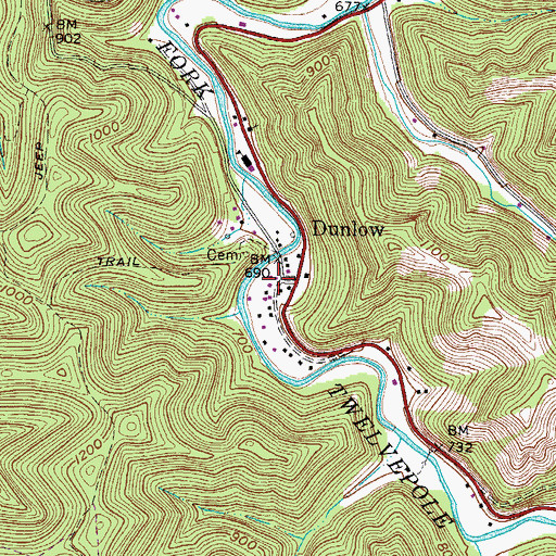 Topographic Map of Dunlow Post Office, WV