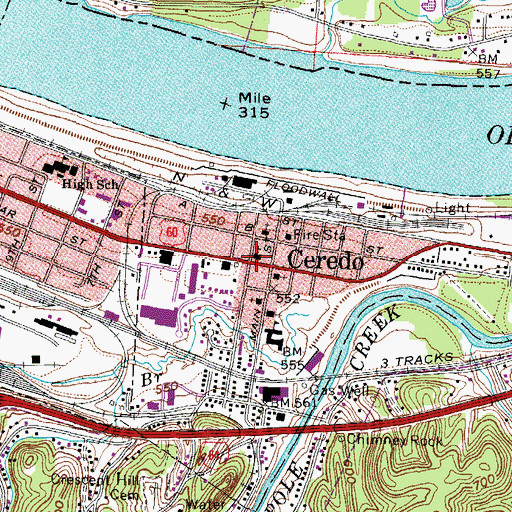 Topographic Map of First Congregational Church of Ceredo, WV