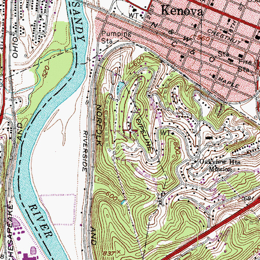 Topographic Map of Grandview Gardens, WV