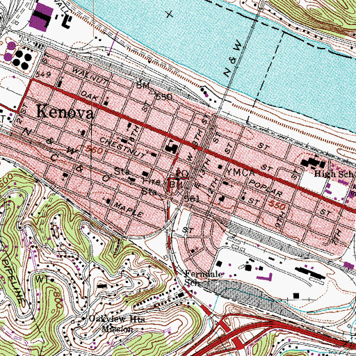 Topographic Map of Kenova Post Office, WV