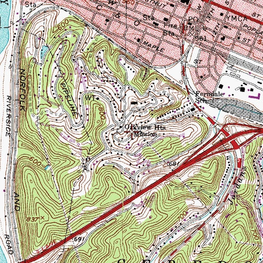 Topographic Map of Oakview Heights, WV