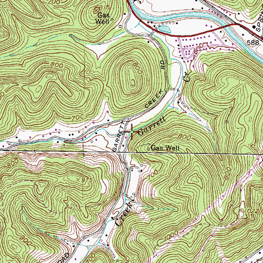 Topographic Map of Right Fork Garrett Creek, WV