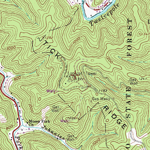 Topographic Map of Tick Ridge Lookout Tower, WV