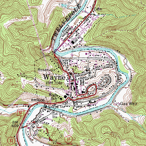Topographic Map of Wayne Post Office, WV