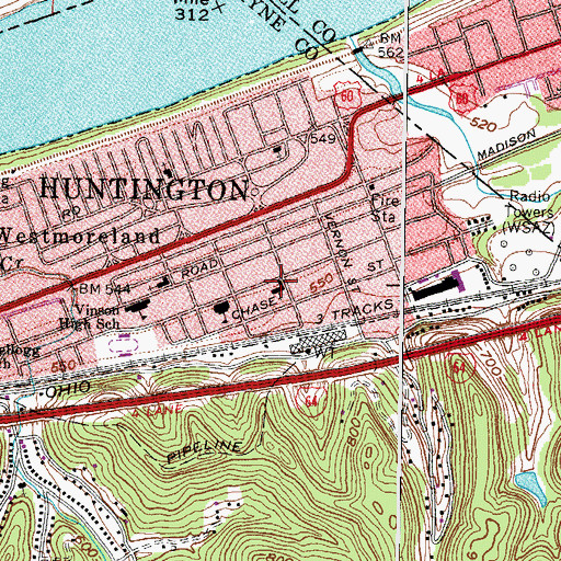 Topographic Map of Westmoreland Baptist Church, WV