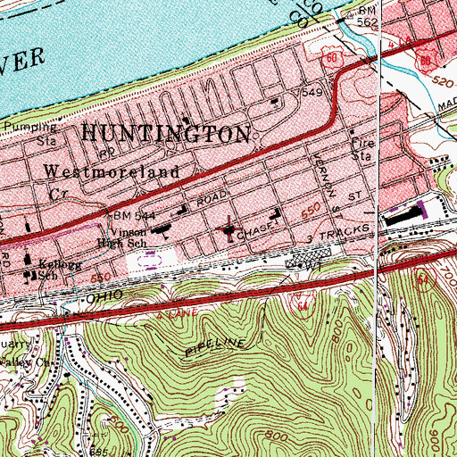 Topographic Map of Westmoreland Middle School (historical), WV