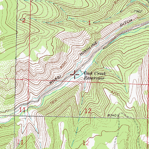 Topographic Map of Oak Creek Reservoir, CO