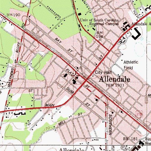 Topographic Map of Allendale County African-American Cultural Center, SC