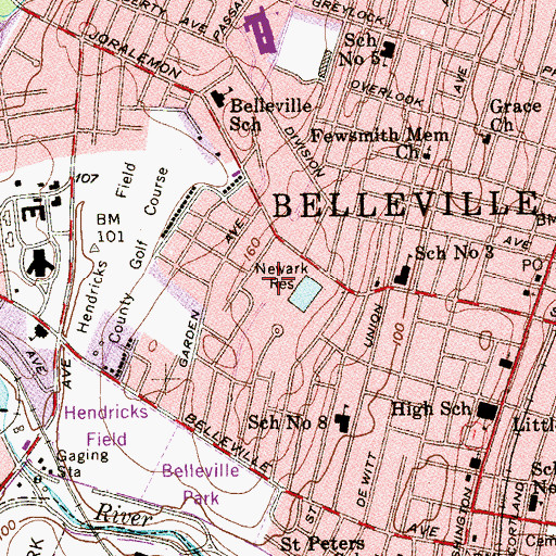 Topographic Map of Township of Belleville, NJ