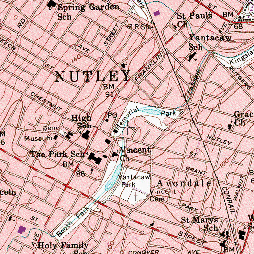 Topographic Map of Township of Nutley, NJ