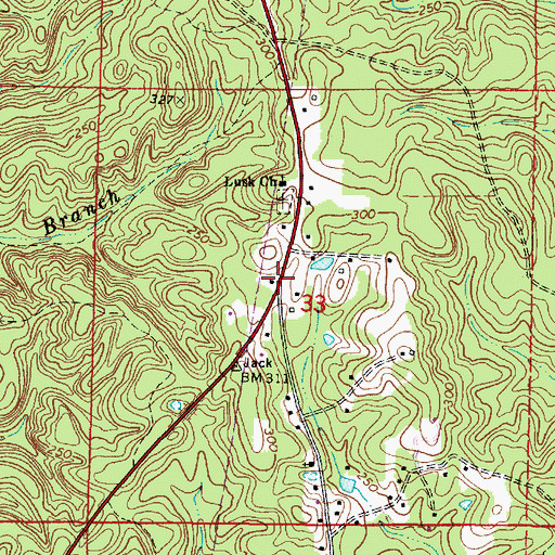 Topographic Map of Lusk, AL