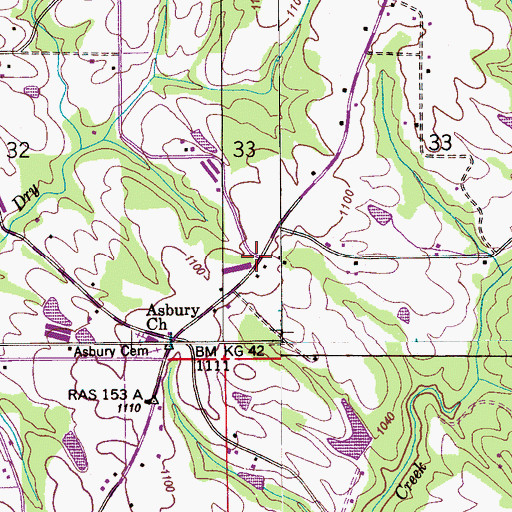 Topographic Map of Asbury, AL