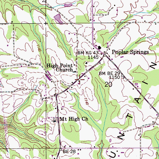 Topographic Map of Poplar Springs School (historical), AL