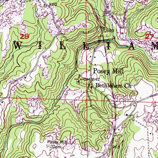 Topographic Map of Posey Mill School (historical), AL