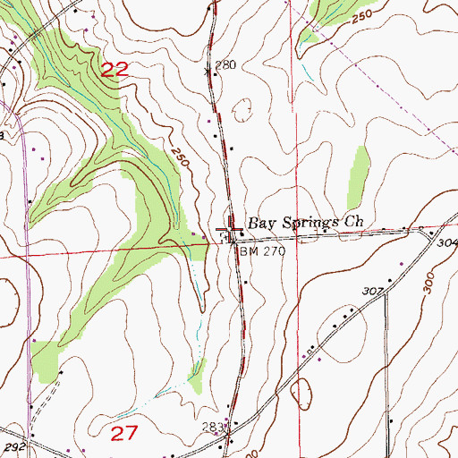 Topographic Map of Bay Springs Cemetery, AL