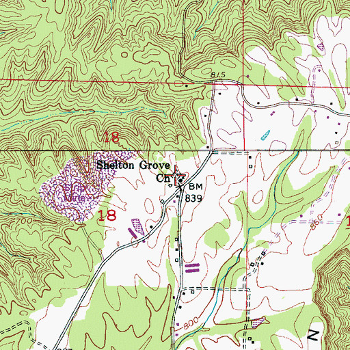 Topographic Map of Shelton Grove Cemetery, AL