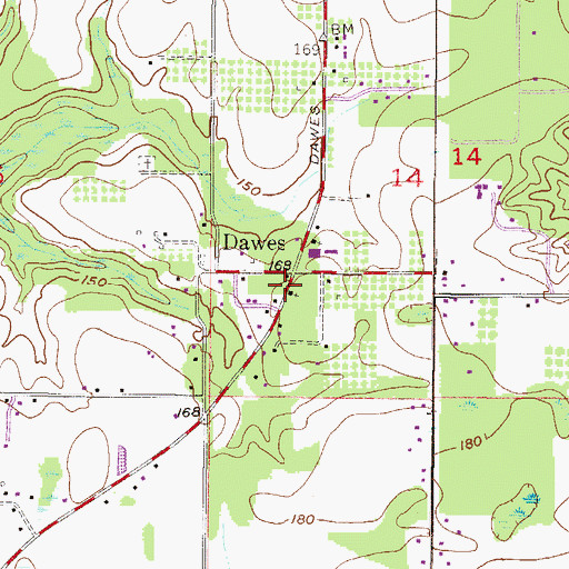 Topographic Map of Dawes Church, AL