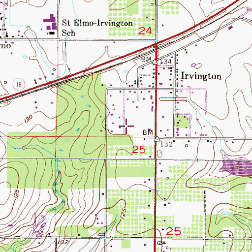 Topographic Map of Irvington Church, AL