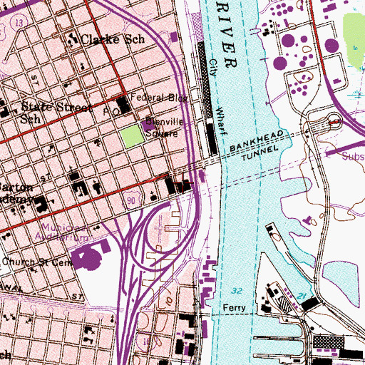 Topographic Map of Mobile City Hall, AL