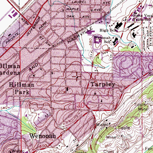 Topographic Map of Grasselli Heights Church of Christ, AL