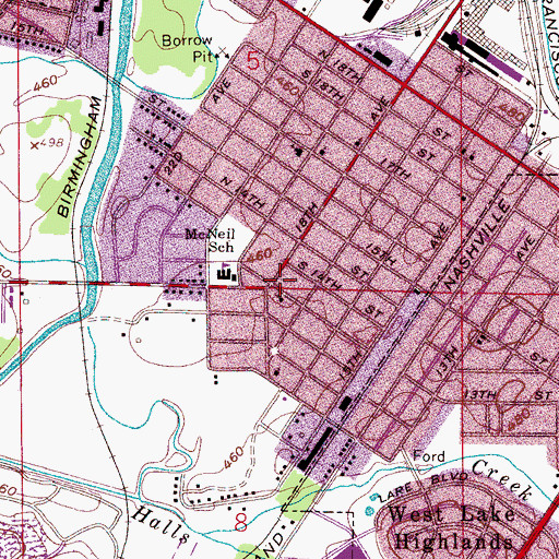 Topographic Map of Bessemer Church of God, AL