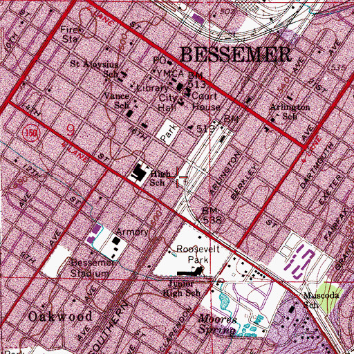 Topographic Map of Bessemer City Jail, AL