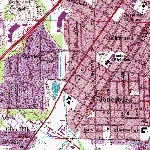 Topographic Map of Bessemer Trailer Park, AL