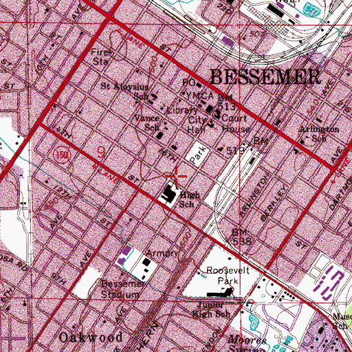 Topographic Map of Fifteenth Street Baptist Church, AL