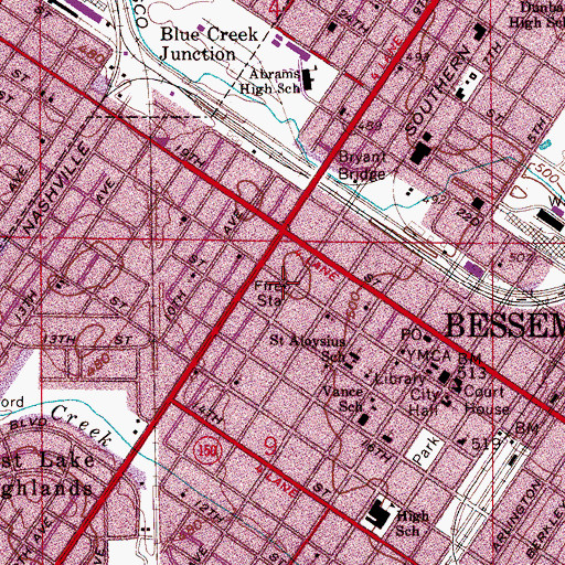 Topographic Map of Bessemer Fire Department Station 1, AL