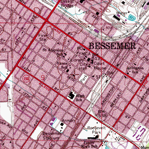 Topographic Map of First Christian Church, AL