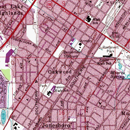 Topographic Map of Ninth Street First Baptist Church, AL