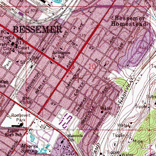 Topographic Map of South Highland Baptist Church, AL