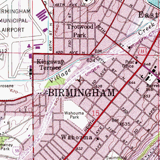 Topographic Map of Fourth Avenue North Baptist Church, AL