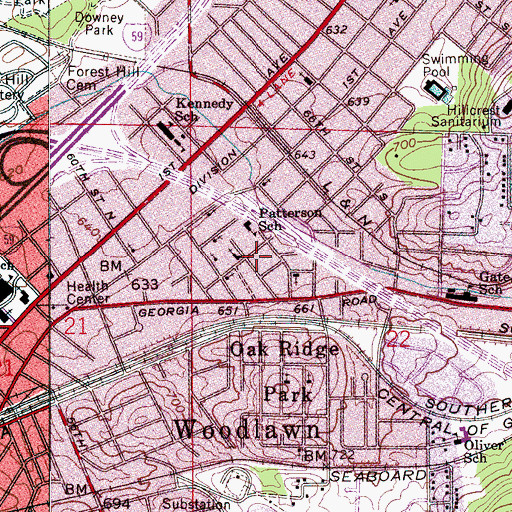 Topographic Map of Jackson Street Baptist Church, AL