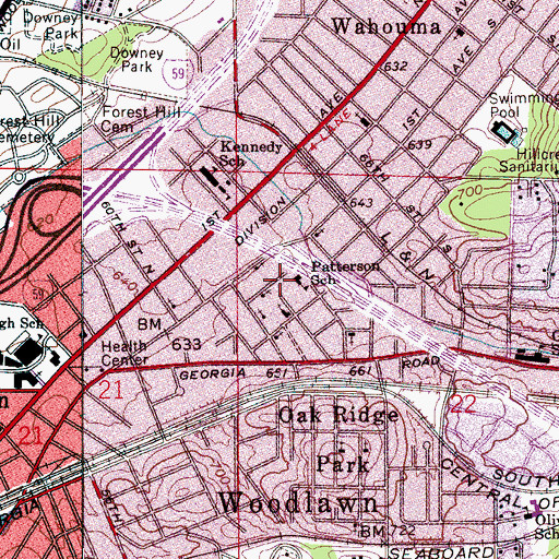 Topographic Map of South Woodlawn Church of Christ, AL