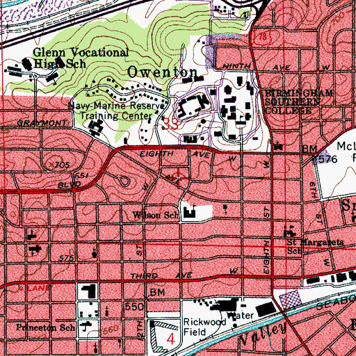Topographic Map of Bush Hills Baptist Church (historical), AL