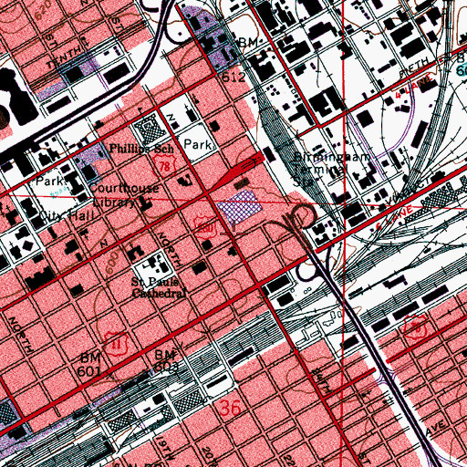 Topographic Map of First Baptist Church (historical), AL