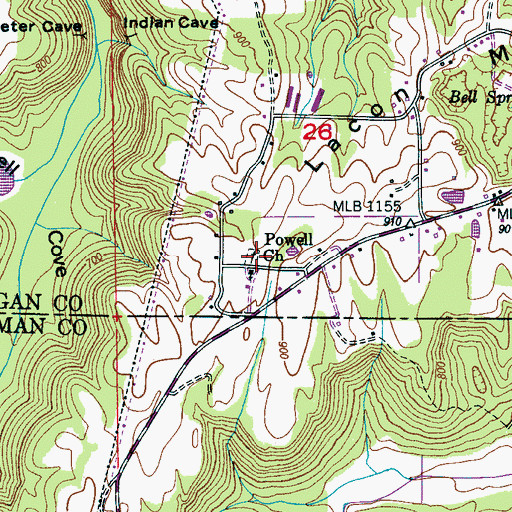 Topographic Map of Powells Chapel Cemetery, AL