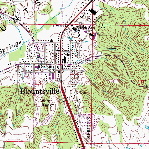 Topographic Map of Blountsville Cemetery, AL