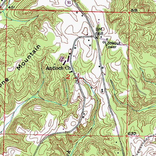 Topographic Map of Antioch Cemetery, AL