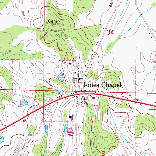 Topographic Map of Jones Chapel Cemetery, AL