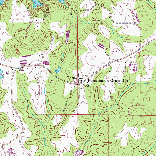 Topographic Map of Persimmon Grove Cemetery, AL
