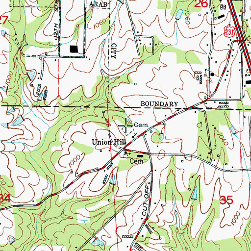 Topographic Map of Union Hill Cemetery, AL