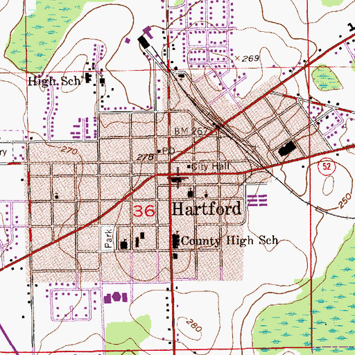 Topographic Map of First United Methodist Church, AL