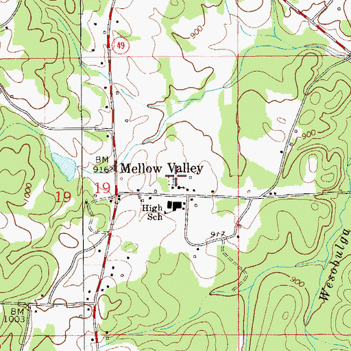 Topographic Map of Mellow Valley Cemetery, AL