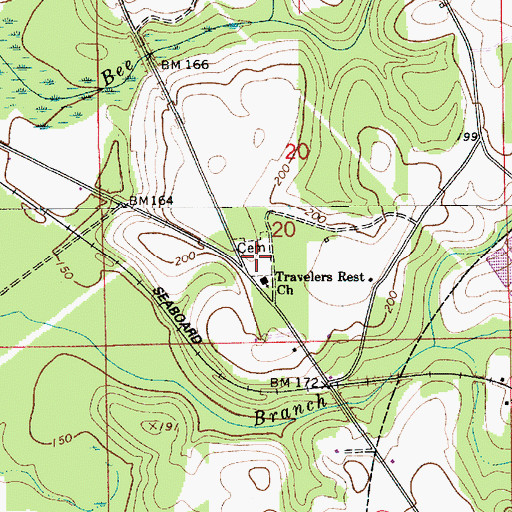 Topographic Map of Travelers Rest Cemetery, AL